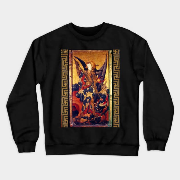 St. Michael Archangel Vanquishing the Devil as Medieval Knight Crewneck Sweatshirt by BulganLumini